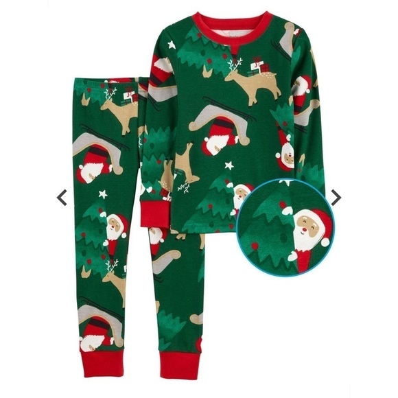 CARTER'S ADULT SANTA REINDEER HOLIDAY RED GREEN COTTON MATCHING PAJAMA PJ SET - Picture 1 of 14